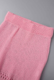 Khaki Sexy Solid Tassel Slit V Neck Short Sleeve Two Pieces