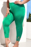 Green Casual Solid Hollowed Out Plus Size