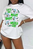 White Street Character Print Letter O Neck T-Shirts