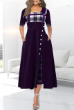 Burgundy Vintage Elegant Solid Patchwork O Neck Waist Skirt Dresses