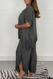 Grey Casual Solid Basic O Neck Half Sleeve Two Pieces