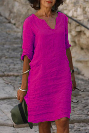 Purple Casual Solid Basic V Neck A Line Dresses