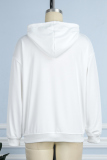 White Daily Vintage Lips Printed Draw String Letter Hooded Collar Tops