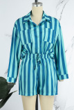 Sky Blue Casual Print Patchwork Turndown Collar Long Sleeve Two Pieces