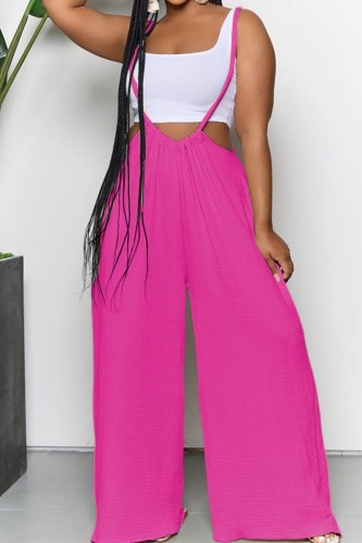 Rose Red Casual Solid Backless Spaghetti Strap Regular Jumpsuits (Without Vest)