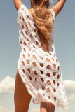 White Sexy Solid Hollowed Out Slit Swimwears Cover Up