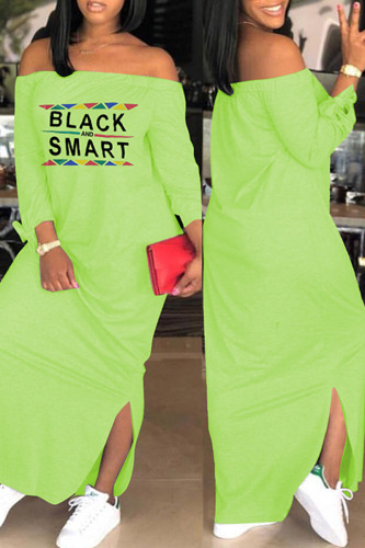 Fluorescent green Fashion Casual Print Off the Shoulder One Step Skirt Dresses