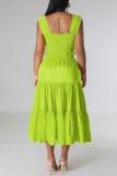 Fluorescent Green Sexy Casual Solid Backless Square Collar Sleeveless Two Pieces