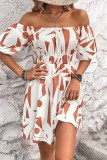 Apricot Casual Backless Off the Shoulder Short Sleeve Dress Dresses