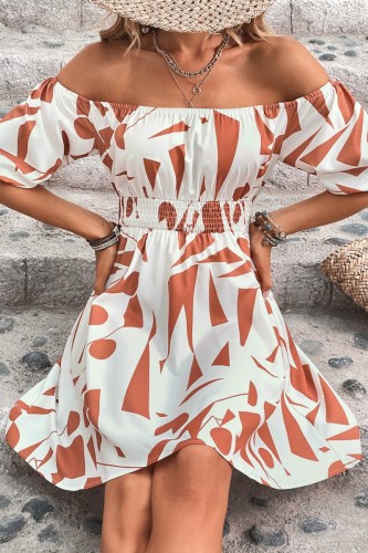 Orange Casual Backless Off the Shoulder Short Sleeve Dress Dresses