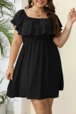 Black Casual Solid Patchwork O Neck Short Sleeve Dress Plus Size Dresses