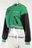 Green Fashion Casual Letter Embroidery Patchwork O Neck Outerwear