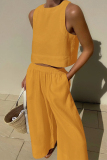 Green Yellow Casual Simplicity Solid Solid Color O Neck Sleeveless Two Pieces