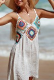 White Crochet Sleeveless Backless Daily Loose Vacation Beach Cami Mini Dress