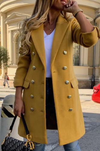 Yellow Elegant Patchwork Patchwork Turndown Collar Outerwear