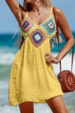 White Sexy Casual Patchwork Backless Spaghetti Strap Beach Dress Dresses