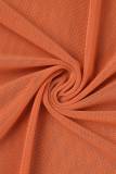 Orange Sexy Solid Patchwork See-through Mesh Scarf Collar One Step Skirt Dresses