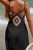 Black Sexy Casual Patchwork Backless Spaghetti Strap Beach Dress Dresses