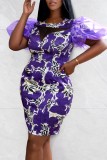 Purple Casual Print Patchwork O Neck Short Sleeve Dress Dresses