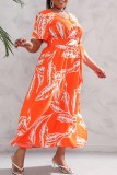 Multicolor Casual Print Patchwork V Neck Long Dress Plus Size Dresses