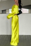Yellow Casual Solid Basic Oblique Collar Long Sleeve Two Pieces