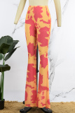 Coffee Casual Print Skinny High Waist Conventional Full Print Trousers