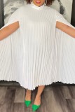 White Casual Solid Pleated Half A Turtleneck A Line Dresses