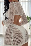 White Sexy Solid Hollowed Out See-through Swimwears Cover Up