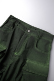Green Casual Solid Patchwork Regular High Waist Conventional Solid Color Trousers