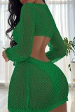 Green Sexy Solid Hollowed Out See-through Swimwears Cover Up