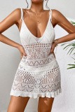 White Sexy Solid Bandage Backless Spaghetti Strap Beach Dress Dresses
