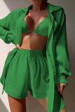 Green Casual Solid Basic Shirt Collar Long Sleeve Two Pieces