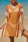 Pink Sexy Patchwork Hollowed Out See-through Contrast Swimwears Cover Up