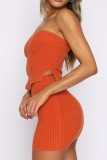 Orange Sexy Casual Solid Backless Strapless Sleeveless Two Pieces