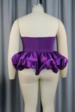 Purple Sexy Casual Solid Patchwork Backless Strapless Tops