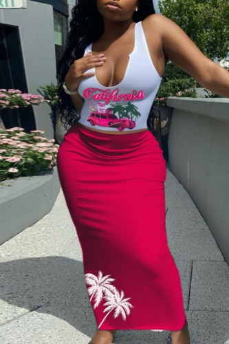 White Sexy Casual Print Basic U Neck Sleeveless Two Pieces