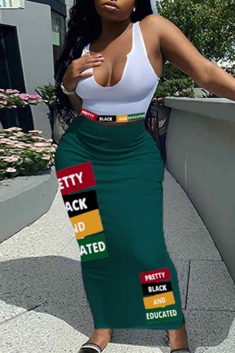 Green Sexy Casual Letter Print Basic U Neck Sleeveless Two Pieces