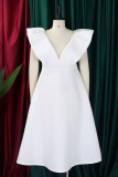 White Sexy Party Formal Solid Patchwork V Neck A Line Dresses