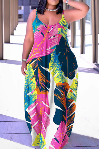 Multicolor Sexy Casual Print Backless Spaghetti Strap Long Dress Dresses