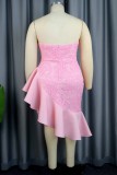 Pink Sexy Party Formal Solid Patchwork Asymmetrical Strapless Evening Dress Dresses