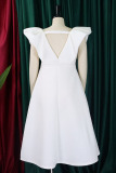 White Sexy Party Formal Solid Patchwork V Neck A Line Dresses
