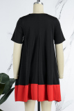 Rose Red Casual Solid Patchwork O Neck Short Sleeve Dress