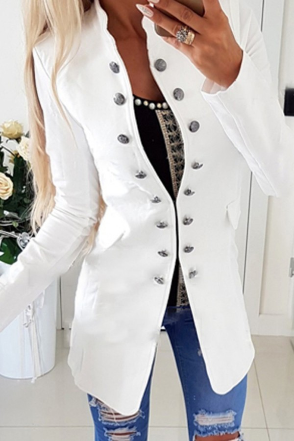 White Casual Solid Patchwork Cardigan Outerwear