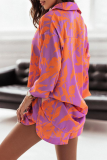 White Casual Print Patchwork Turndown Collar Long Sleeve Two Pieces