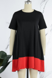 Black Casual Solid Patchwork O Neck Short Sleeve Dress