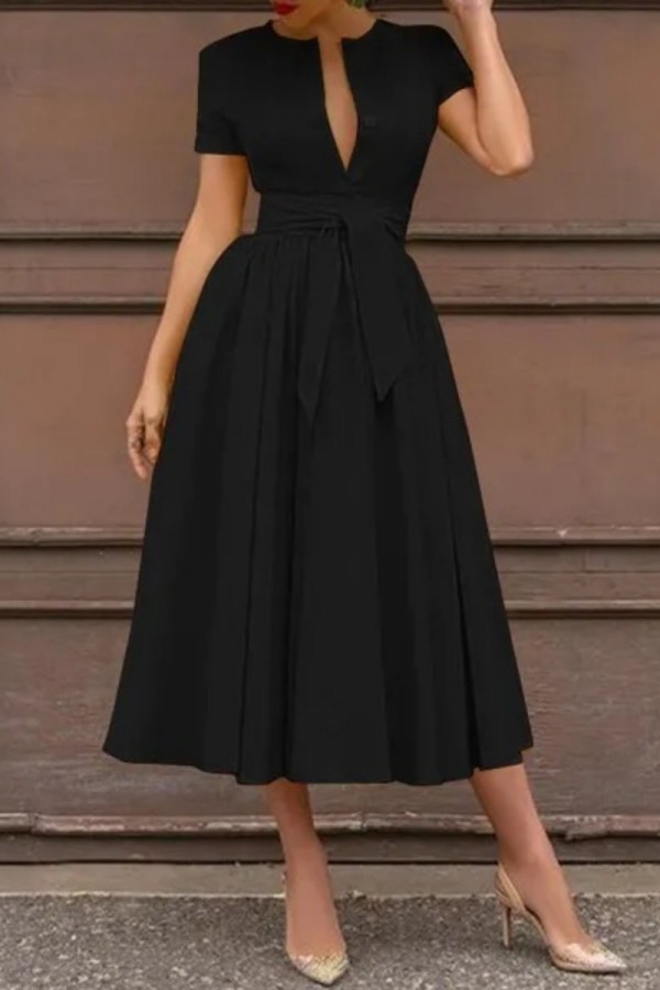Casual Patchwork Hooded Black Dress