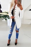 White Casual Solid Patchwork Cardigan Outerwear