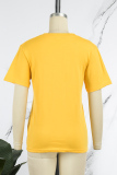Yellow Street Simplicity Print Patchwork Letter O Neck T-Shirts