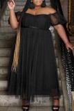 Black Sexy Casual Solid Patchwork Backless Off the Shoulder Plus Size Two Pieces