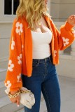 Orange Casual Daily Patchwork Cardigan Outerwear
